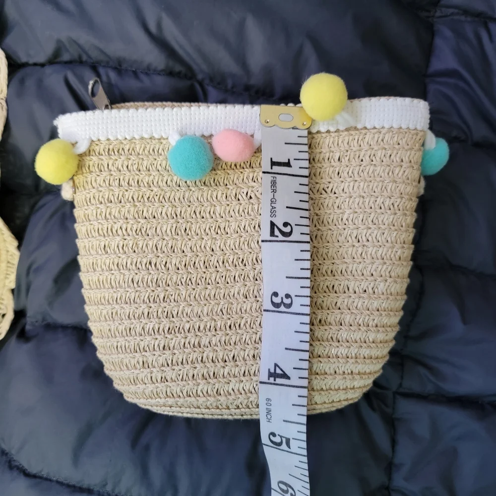 Toddler Straw & Pom Pom Summer Hat & Matching Crossbody Purse Set (One Size)